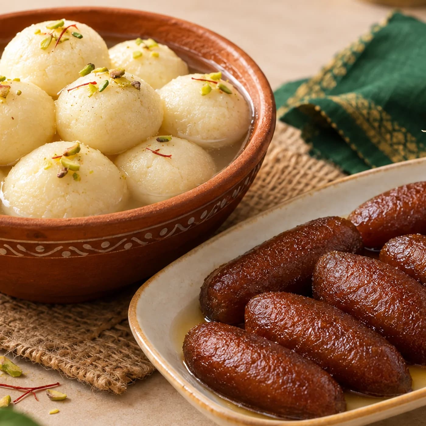 Combo box of kalojam and roshogolla, half and half, ready for gifting or sharing